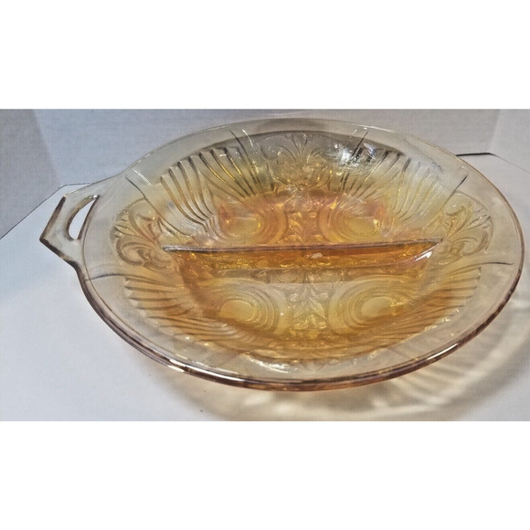Vintage Depression Carnival Glass Marigold Candy Dish Granny Core - Picture 4 of 7